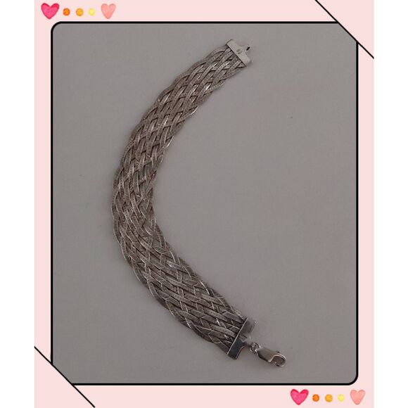 Vintage Wide Multi Braided Herringbone 925SS Italy Bracelet - Picture 1 of 2